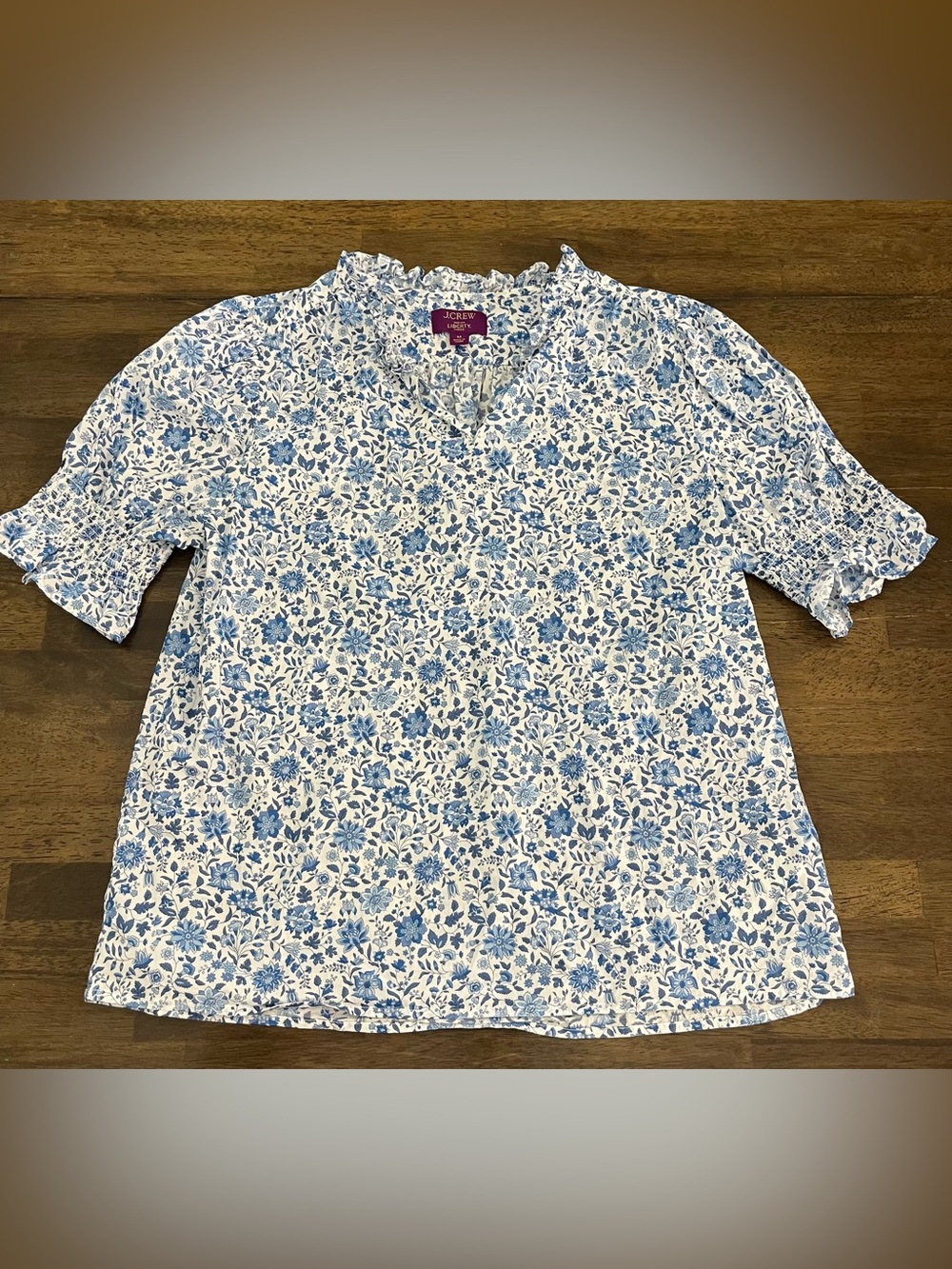 J. Crew Ruffleneck Keyhole Top in Liberty Grace Emily Bell fabric Cotton Medium - Picture 2 of 16
